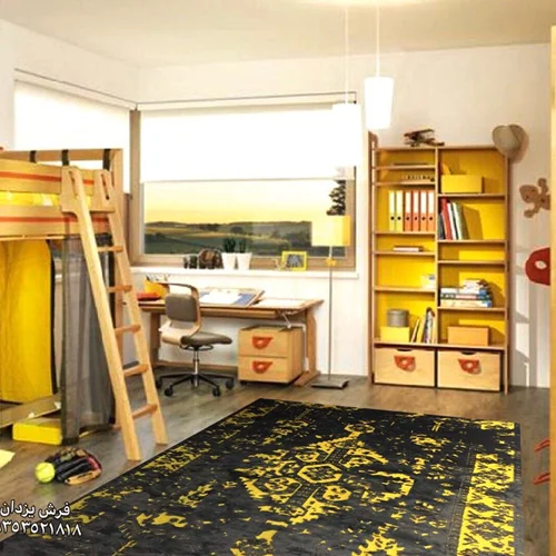 فرش ماشینی طرح پتینه کد2018 زمینه طوسی زرد
