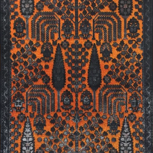 فرش ماشینی طرح پتینه کد 2020 زمینه طوسی نارنجی