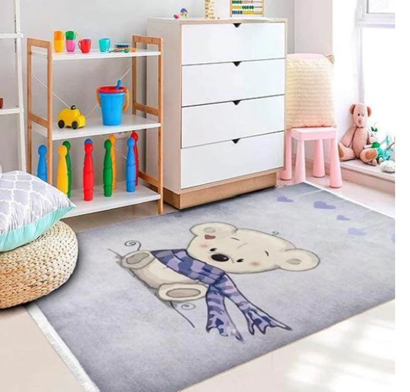 فرش ماشینی محتشم طرح کودک کد 100284 زمینه آبی