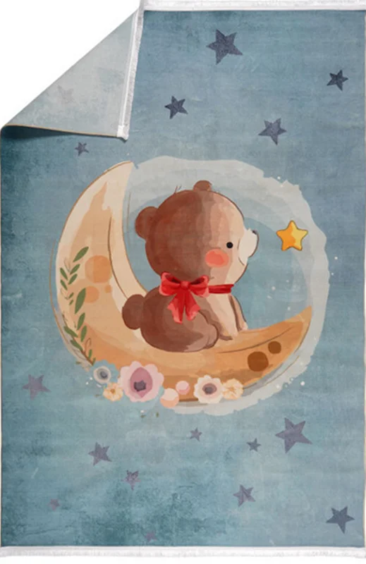 فرش ماشینی محتشم طرح کودک مدل خرس و ماه کد 100289